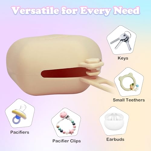Image of Pacifier Holder Case, Large Capacity Portable Pacifier Storage Case, 100% Food Grade Silicone Pacifier Holder,BPA Free(Apricot)