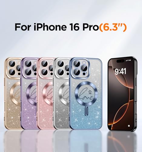 Misscase for iPhone 16 Pro Case Magnetic Glitter with Full Camera Lens Protector,[Compatible with MagSafe] Cute Glitter Bling Sparkly Love Hearts Plating Cover Phone Case for Women Girls-Pink by Misscase - Image 5