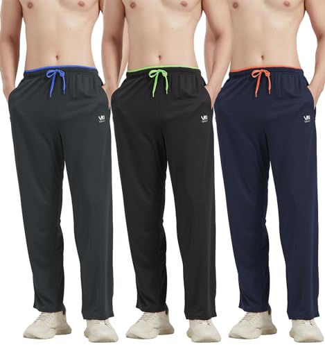 Men’s Athletic Pants with Zipper Pockets Open Bottom Lightweight Sweatpants, for Workout, Running, Gym, Training