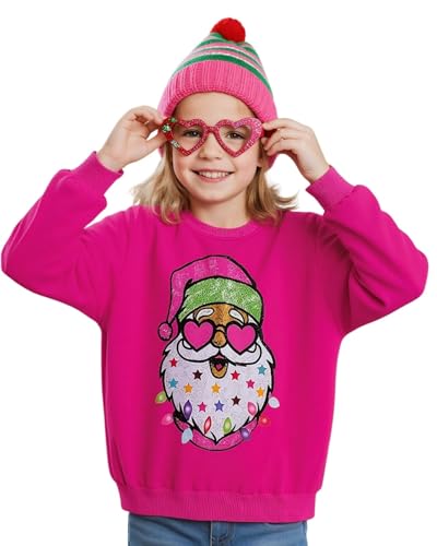 Xumplo Girls Ugly Christmas Jumpers Kids Santa Claus Pattern Xmas Funny Sweatshirts Tweens Festive Tops Pullover 10-11 Years Rose Red