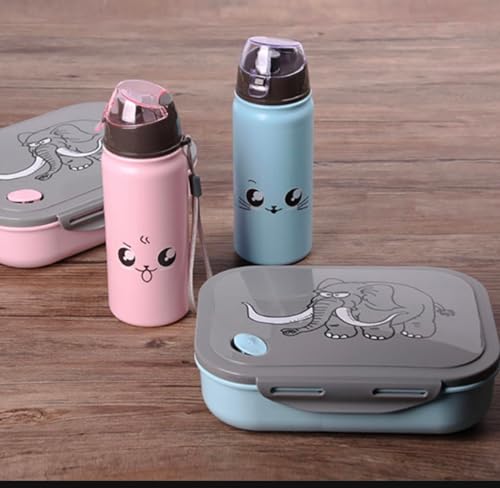 Lunchbox für Kinder - Lunchbox für Kinder mit Pop-up-Flasche und Lunchbox - Mittagessen-Set für die Schule oder zum Mitnehmen - Tupper Kinder Schule - BPA frei - 400 ml + 750 ml - Rosa und Blau