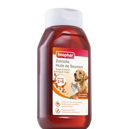 BEAPHAR – Olio di salmone per cani e gatti – Integratore alimentare – Omega 3 e 6 – Benefico sul sistema cardiovascolare, sul mantello e sulle articolazioni – Assunzione di energia – 430 ml