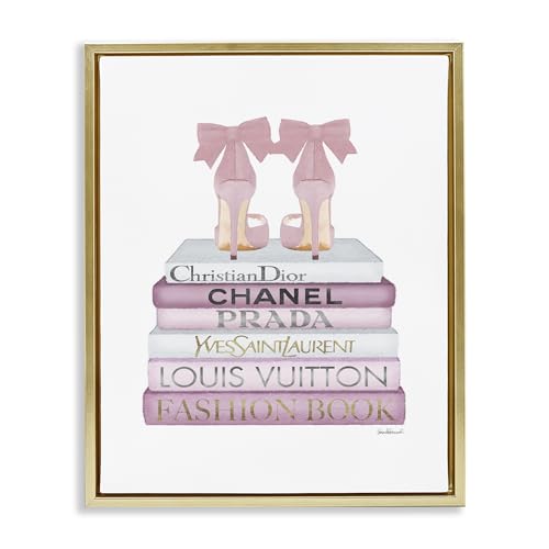 Image of Glam Heels Books Still Life, 24 x 30 Inch Canvas in Floater Frame | Stupell Industries . By Amanda Greenwood . Ready to hang . Made in USA