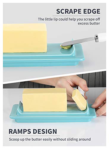 Sweese 327.102 Butter Dish With Lid For Countertop - Butter Dish With Gold Handle, Butter Dishes With Covers For 4Oz East West Coast Butter - Dishwasher Safe, Turquoise #TOP5