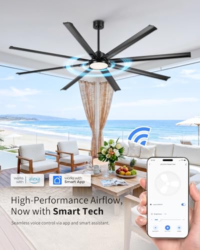 Image of 96-Inch Industrial Ceiling Fan with Lights and Remote - Extra Large Indoor Fan with 8 Aluminium Blades,Smart Fan Works with Voice Control,Model:ZCCF04BK-96