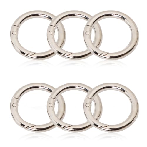 COYUN 6 pezzi Scatto Moschettone Rotondo, 35mm O Ring Anelli,Moschettoni per Borse a Innesco Gancio,Anello Portachiavi a Molla con Fibbia, per Portachiavi, Borse,Accessori(Argento)
