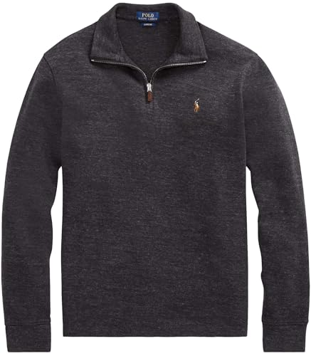 POLO RALPH LAUREN Men's Classic Estate-Rib Quarter-Zip Pullover Sweater, Rl Black Marble Heather, XL