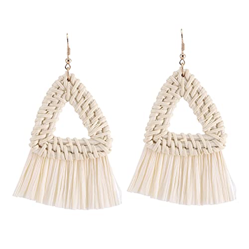 Image of Ladies Handmade Rattan Earring - Tassel A Type Straw Wicker Earrings Bohemian Geometry Earring Circle Pie Shape Earrings