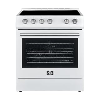 FORNO 30" Leonardo Espresso Electric Range with 4 Radiant Elements - 5.0 cu. Ft. 240V 3500W Stainless Steel Kitchen Electric Range with 2 Oven Racks & Convection Oven, White