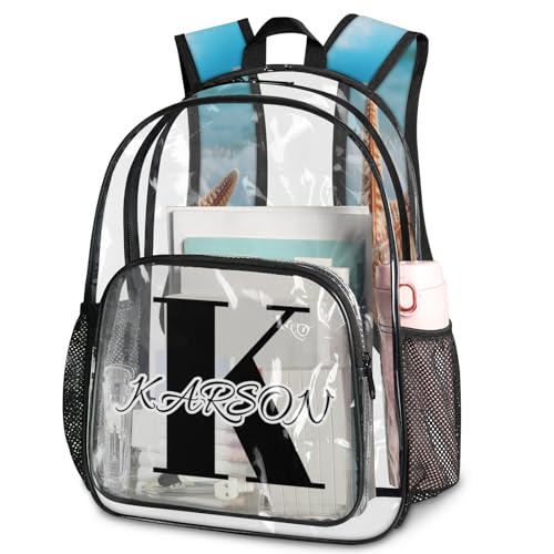 Personalized Small Clear Backpack Stadium Approved Heavy Duty PVC Plastic Custom Beach Transparent Backpacks See Through Bag with Name, Conch Starfish Sand
