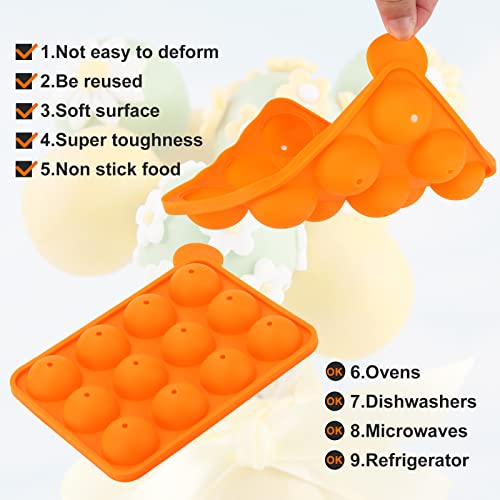 Silicone Cake Pop Mold Set, 12 Cavity Lollipop Maker Kit, 100Pcs Cake Pop Stick,15-Hole Acrylic Lollipop Holder For Baking Lollipop, Hard Candy, Cake And Chocolate (Orange) #TOP1