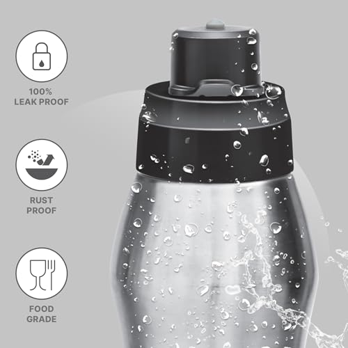 Image of MILTON Active 1000 Stainless Steel Water Bottle with Spout Mouth 885 ml, Single Walled, ISI Certified I Leak Proof Lid, Rust Proof I For School, Office, Gym I Silver