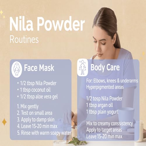 Image of Moroccan Nila Powder | 100% Natural Indigo Blue Powder for Skin Brightening, Soothing & Detox | Traditional Moroccan Hammam Beauty Treatment for Face & Body Care (100grams)