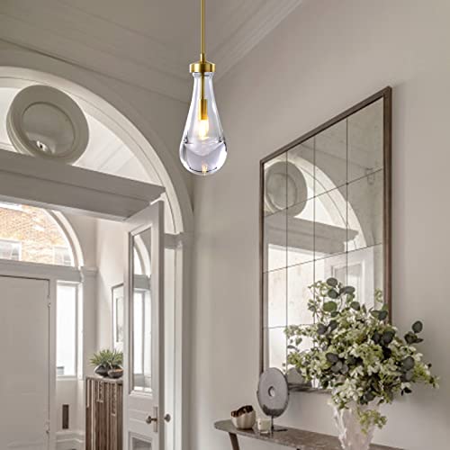 Ringrain Raindrop Pendant Lights Set Of 2,Kitchen Island Hanging Light Fixtures, Gold Modern Art Raindrop Clear Solid Glass Chandelier For Dining Room For Bedroom, Corridor, Living Room #TOP3