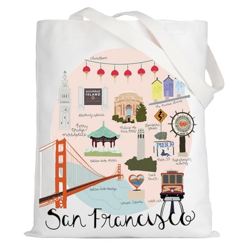 LEVLO San Francisco Trip Tote Bag - Golden Souvenir Gift, Reusable Grocery Bag, Merch