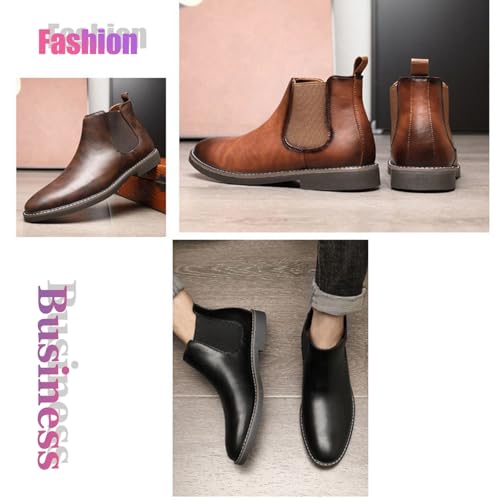 Men's Leather Chelsea Dress Boots Fashion Classic British Style Pointed Toe Elastic Band Slip On Oxford Boots Casual Business Formal Ankle Boots3