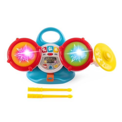 Chicco La mia Prima Batteria, Gioco Musicale elettronico, Due Tamburi e Un cimbalo,2 Bacchette Incluse, Oltre 35 Suoni e Melodie, 5 Livelli di Volume, luci Colorate, 3 modalità di Gioco, 18-36 Mesi