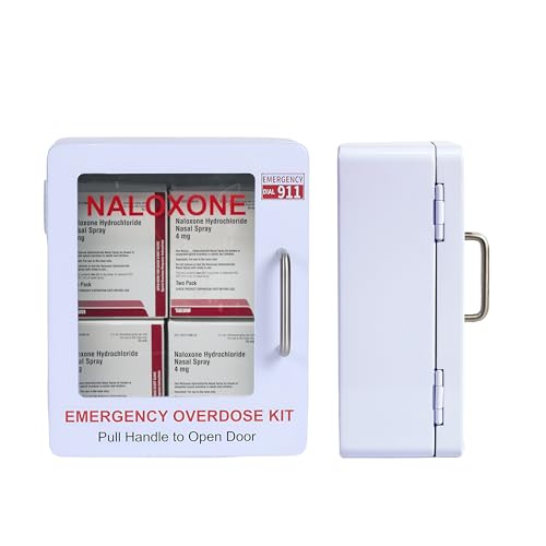 Image of Naloxone Overdose Emergency Kit Cabinet - Emergency Sign Included - No Alarm or Lock | Designed for Wall Mount & Public Access (No Alarm, White)