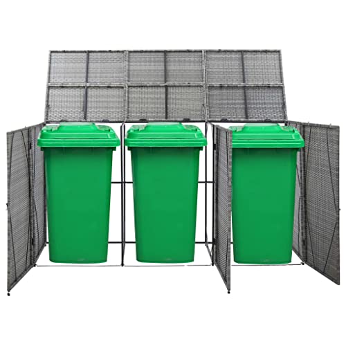 Triple Wheelie Bin Shed,Garbage Bin Shed,Outdoor Garden Patio Storage Shed,For Garbage Cans,Bin Shed For Patio Backyard Garden Anthracite 90.2"X30.7"X47.2" Poly Rattan #TOP7