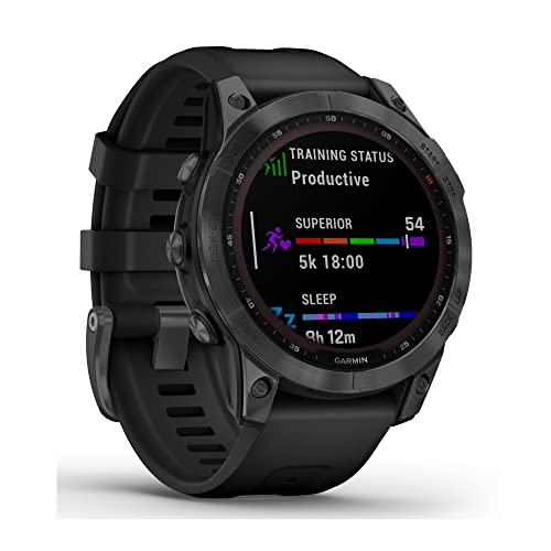 Image of Garmin Fenix 7 Solar, Adventure smartwatch, with Solar Charging Capabilities, Rugged Outdoor Watch with GPS, Touchscreen, Health and Wellness Features, Slate Gray with Black Band