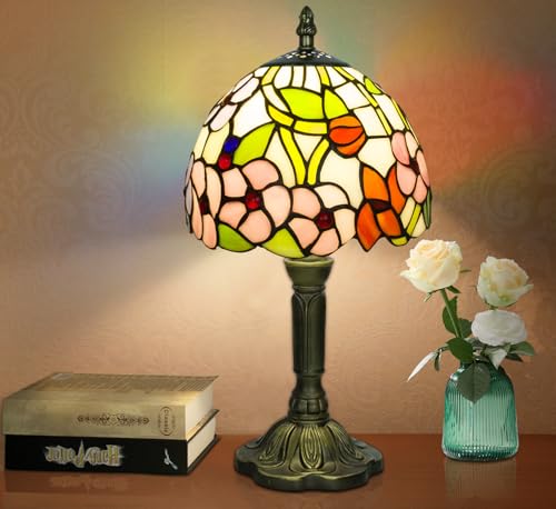 Small Tiffany Style Stained Glass Table Lamp, 8 Inch, Flower Pattern