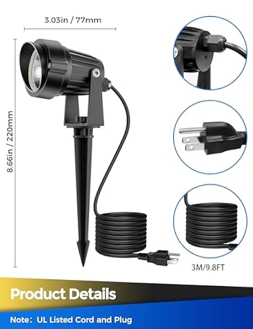 JandCase Outdoor Spotlights, 5W Dusk to Dawn Outdoor Lighting, IP66 Waterproof LED Spot Lights, 3000K Warm White, Outdoor Landscape Lighting for Garden Pathway, 2 Pack