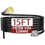 15 FT 12 Gauge Extension Cord Outdoor, Heavy Duty...
