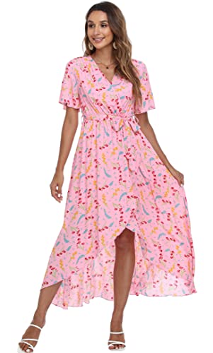 Image of VintageClothing Women's Wrap V Neck Floral Summer Dresses High Low Maxi Casual