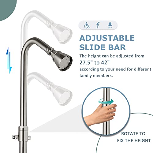 Aolemi Brushed Nickel Outdoor Shower Kit Wall Mount With Adjustable Slide Bar Dual Cross Handles Exposed Shower Faucet Set With Overhead Shower Brass Mix Valve #TOP1