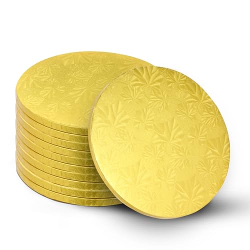 Bekoetoz 10-Pack Round Gold Cake Drum Board 10 Inch Sturdy 1/2 Inch Thick Full Wrap Edge Cake Base for Heavy Tiered Cakes(10" Gold)