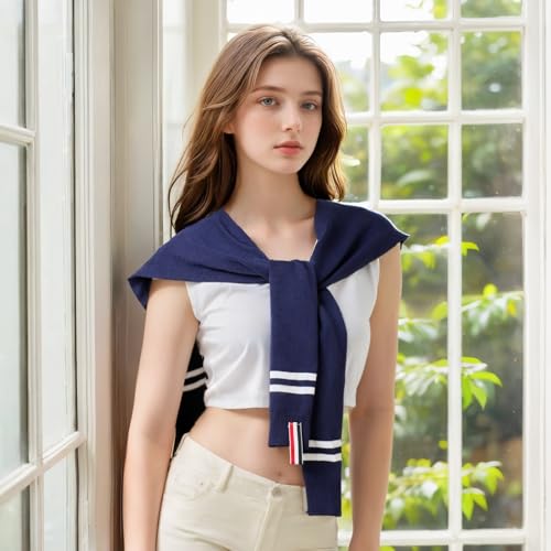 Image of WaJuemy Sweater Shawl Wraps for Women Sweater Knitted Knotted Shawls Travel Casual Scarf Cape Shoulder Tops Fashion Wrap