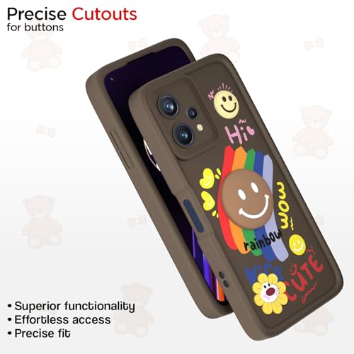 Image of Pikkme Back Cover for Realme 9 4G / Realme 9 Pro Plus 5G | Soft Silicone| Cute Rainbow Smile & 3D Cartoon Flower Design | Shockproof Raised Camera Protection Bumper Case (Brown)
