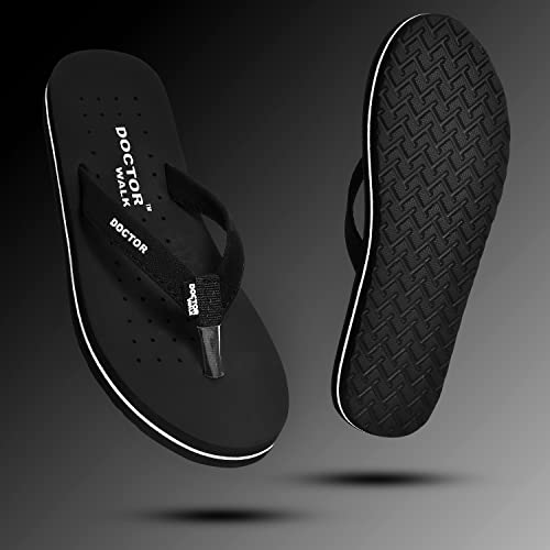 Image of Doctor Walk Orthopaedic Flip Flops, Black, Cushioned Footbed with Anti-Slip Sole Slipper for Women's