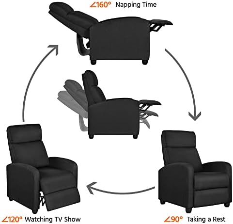 Yaheeteh Recliner Chair Adjustable Modern Single Reclining Sofa Upholstered Chair Fabric Recliner with Pocket Spring Living Room Bedroom Home Theater Black