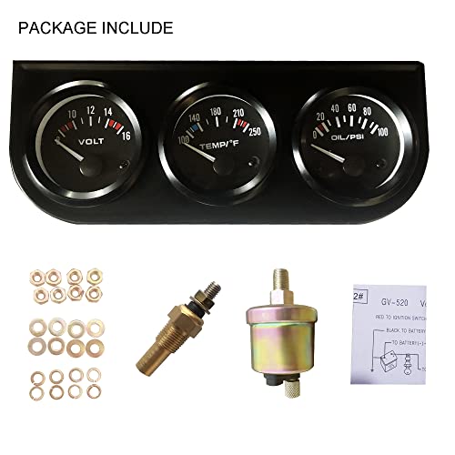 Sreuoil RSC200 52Mm 3 In1 Car Meter Auto Gauge Kit(8-16V Volt Meter +100-250℉ Water Temperature Gauge+ 0-100 Psi Oil Pressure Meter) Triple Auto Dashboard Gauge Set thumb #4