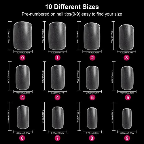 600Pcs Short Square Nail Tips, Krofaue 10 Sizes Full Cover Acrylic False Nails Matte Fake Nails Tips French Square Nails Tips Pre-Shape Short Style Square Nails For Nail Extension #TOP5