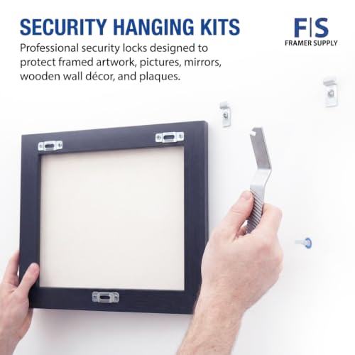 Image of Framer Supply T-Lock Security Picture Hangers, Heavy Duty Hardware, Set with 1 Wrench | Anti Theft Frame Lock Hanging Kit for Wood & Metal Frames, Museums, Galleries, Hotels, Silver (100 Pack)