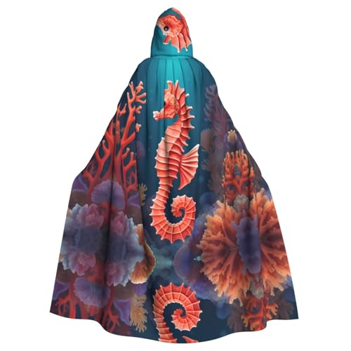 Manteau long à capuche hippocampe corail mixte pour adulte