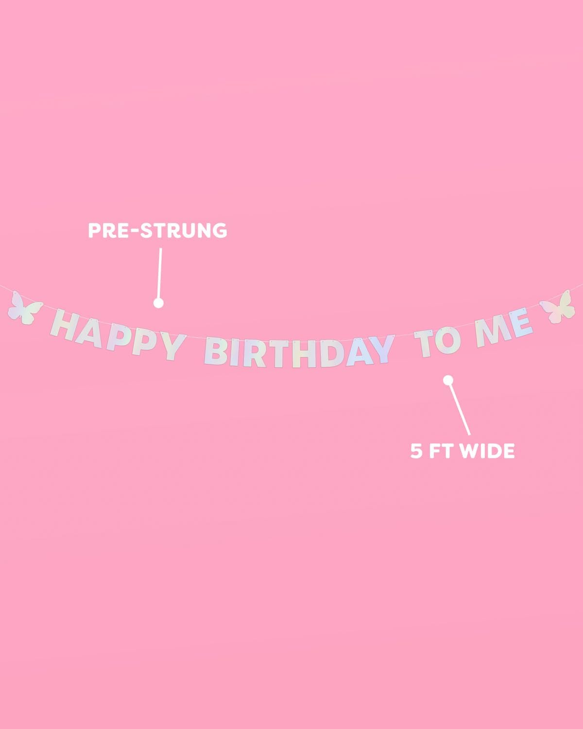 xo, Fetti Happy Birthday To Me Butterfly Iridescent Foil Banner - 5 Ft. | Fun Birthday Party Decorations, 21st Bday Supplies, HBD, Sweet 16, Cute Girl Gift, Photobooth Backdrop