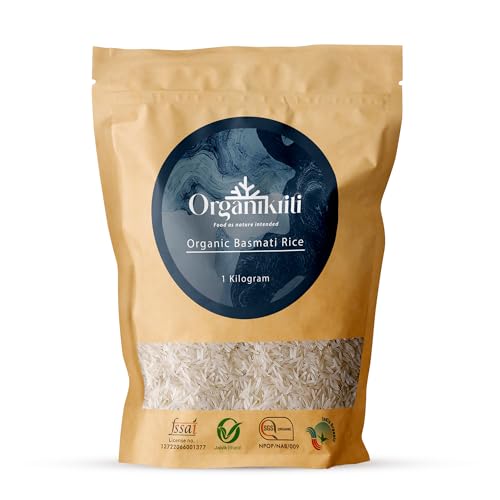 Image of Organikriti Organic Basmati Rice 1kg | Naturally Aged Long Grain Rice | Premium Aromatic Basmati Chawal | Fluffy Non-Sticky Texture | Ideal for Biryani, Pulao & Everyday Cooking