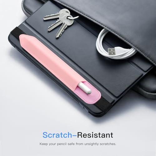 Image of MoKo Pencil Case Holder Fit The Apple Pencil (Pro and USB-C and 1st and 2nd Gen), Detachable Elastic Pocket for Stylus Pen with Elastic Band Attached to iPad Case, Flowers Pink