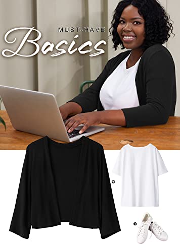 AusLook Women's Plus Size Shrug 3/4 Sleeve Lightweight Open Front Knit Cropped Bolero Cardigan Sweater 1X-5X3