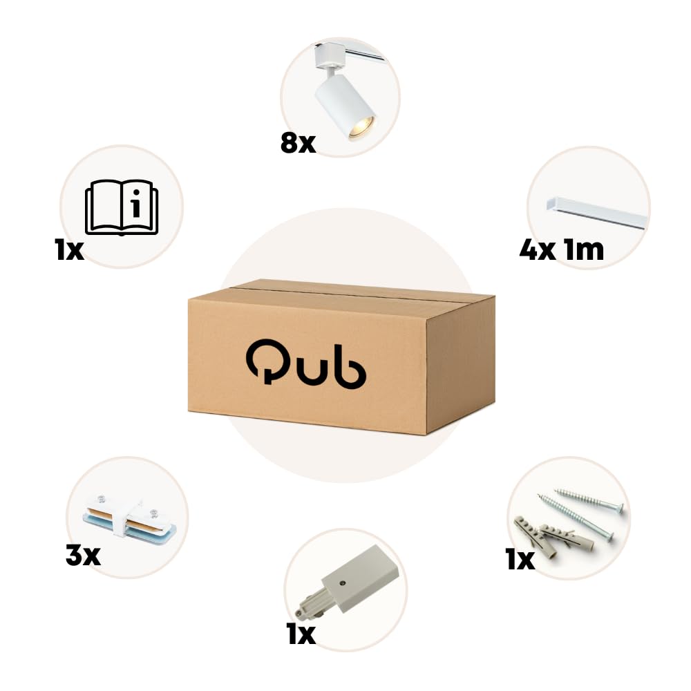 Qub Focus III 1-Phasen Led Schienensystem - 400cm - 8x GU10 Spots Schienensystem lampen - 4x 1m Lichtschienensystem - I-Form - Deckenstrahler Weiß - Erweiterbar & flexibel - LED-kompatibel
