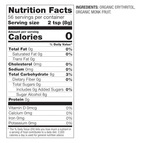 BetterBody Foods Organic Monk Fruit Sweetener Blend, Raw Cane Sugar Substitute, Zero Calorie, Keto Diet Friendly, Zero Net Carbs, Zero Glycemic, Baking, Extract, Sugar Replacement, 1lb, 16oz - Thumbnail 6