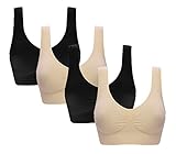 Vermilion Bird Women's 4 Pack Seamless Comfortable Sports Bra with Removable Pads Black*2 Beige*2 5XL