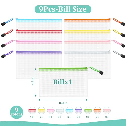 Image of 9pcs Small Zipper Pouch, 8.1x4.8 Inches Plastic Pencil Bags, 9 Colors Waterproof Zip File Bags, Small Mesh Bags for Classroom Home Organization, Office Appliances, Cosmetics Travel Storage