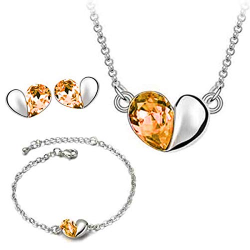 Preisvergleich Produktbild Schmuckhandel Haak *Halb-Herz* Halskette mit Armband und Ohrringen / Silber beschichtet / Swarovski® Kristalle / inkl. Etui und Schmuckzertifikat