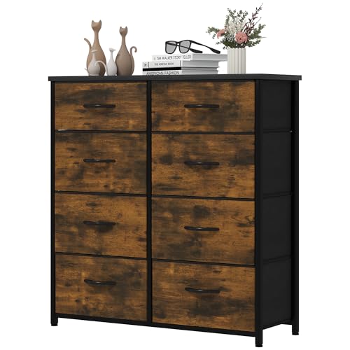 YITAHOME Comoda 8 Cajones,Cajonera de Tela,Sinfonier,Robusta Estructura metálica,para Dormitorio, Salón, Pasillo,marrón rústico