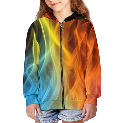 Sweat zippé fille motif flamme arc-en-ciel pour un vêtement confortable S
