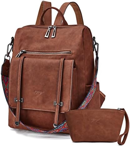 OPAGE Backpack Purse for Women Leather Backpack Purse Travel Backpack Fashion Designer Ladies Shoulder Bags With Wristlets, 14-in Height, Dark Brown